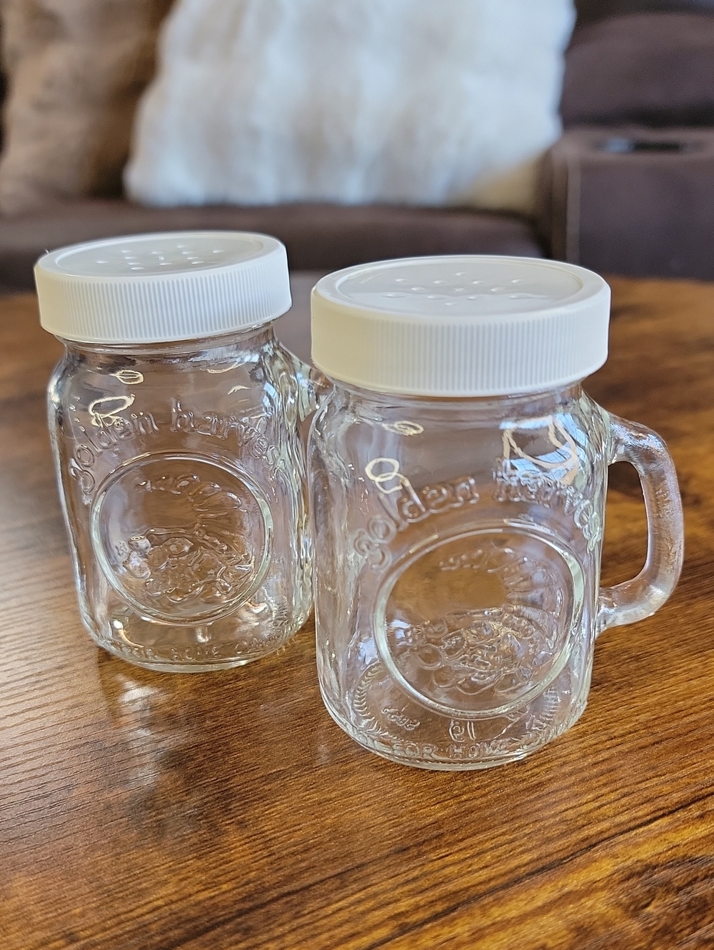 Set of 2 Vintage Golden Harvest Mason Mugs/Salt & Pepper Shakers